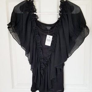 New Black Frilly Tank Blouse Size Small